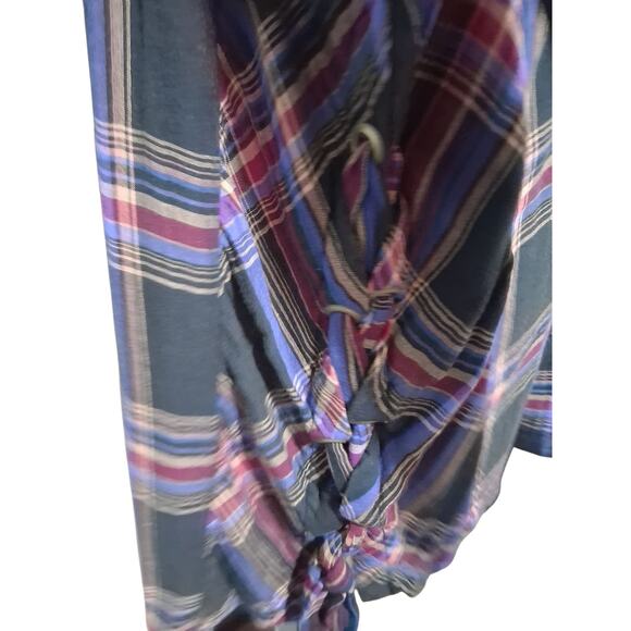 Free People Womens Size S Oversized Nordic Day Side Lace Up Flannel Plaid Top - Picture 3 of 13